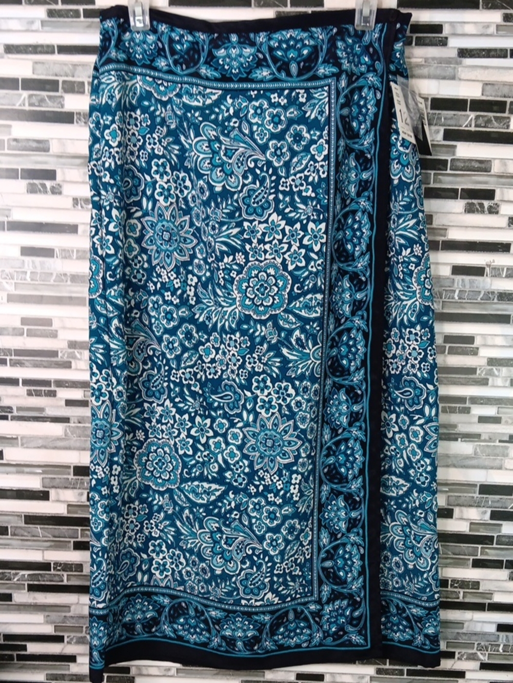 NWT Sag Harbor Faux Wrap Around Long Maxi Skirt Size 12 Teal Blue Paisley